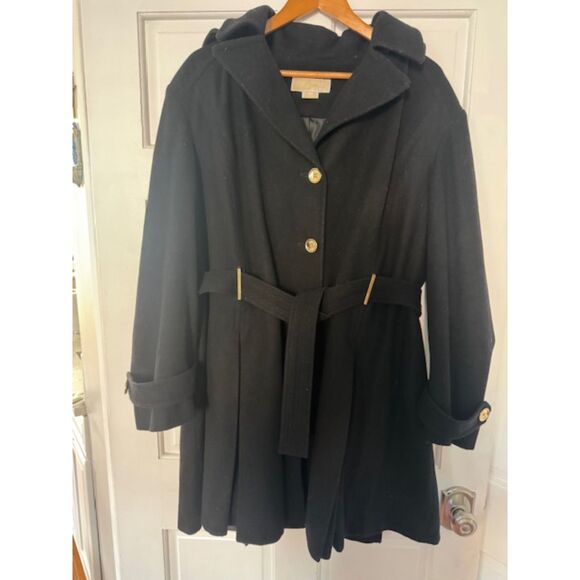Michael Kors women black wool belted coat, size 18W - Picture 1 of 8